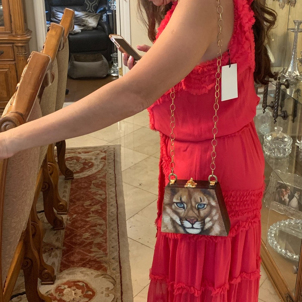 Handpainted bag by famous artist with fur inside